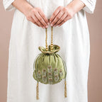 Shikara Orchids Velvet Potli Bag Smoky Green Nestasia