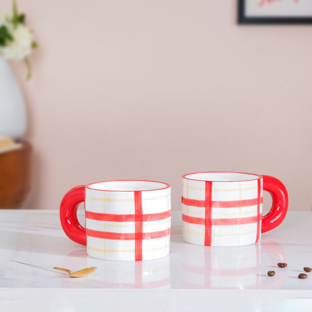 Artsy Ceramic Cup For Coffee Red Set of 2 330ml Nestasia