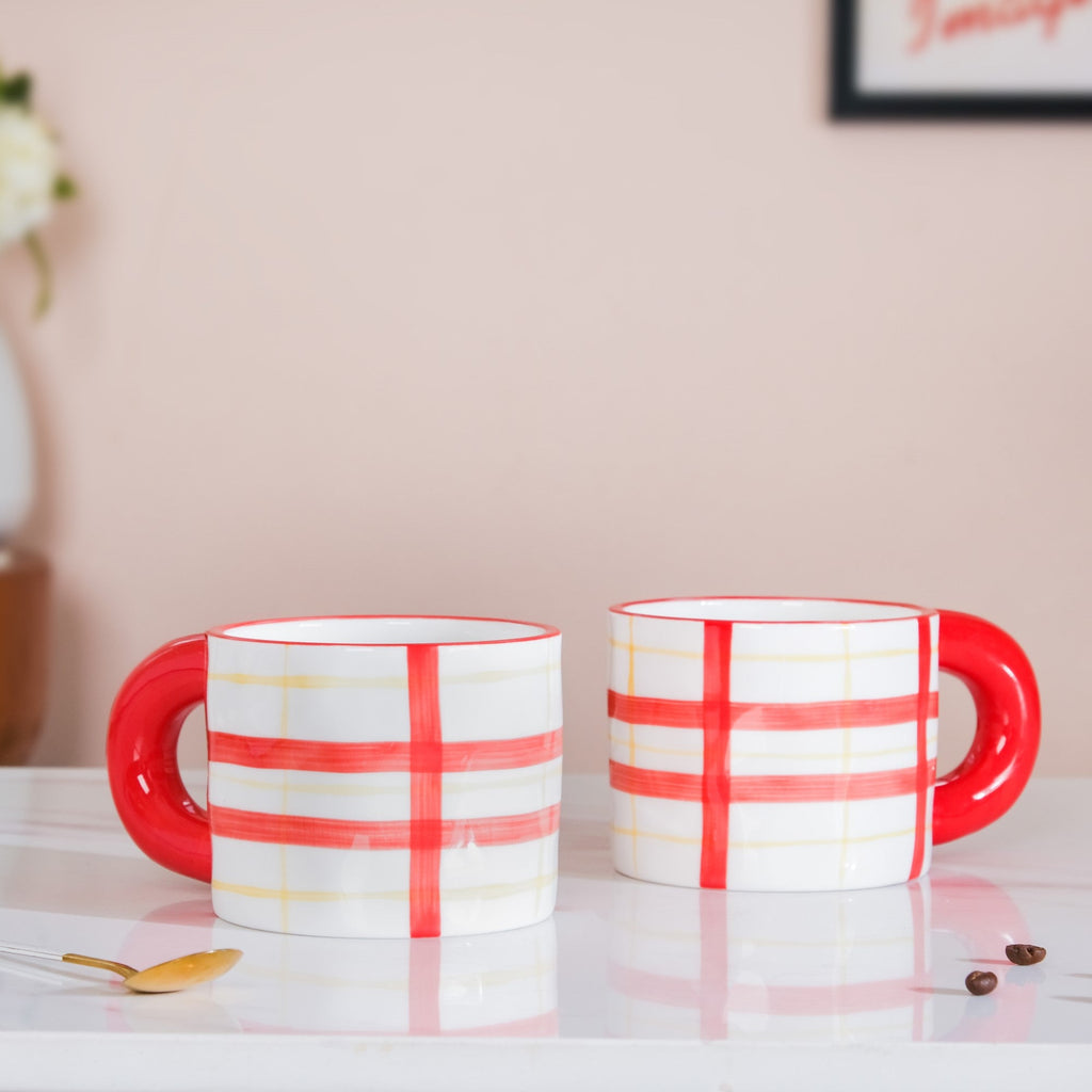 Artsy Ceramic Cup For Coffee Red Set of 2 330ml Nestasia