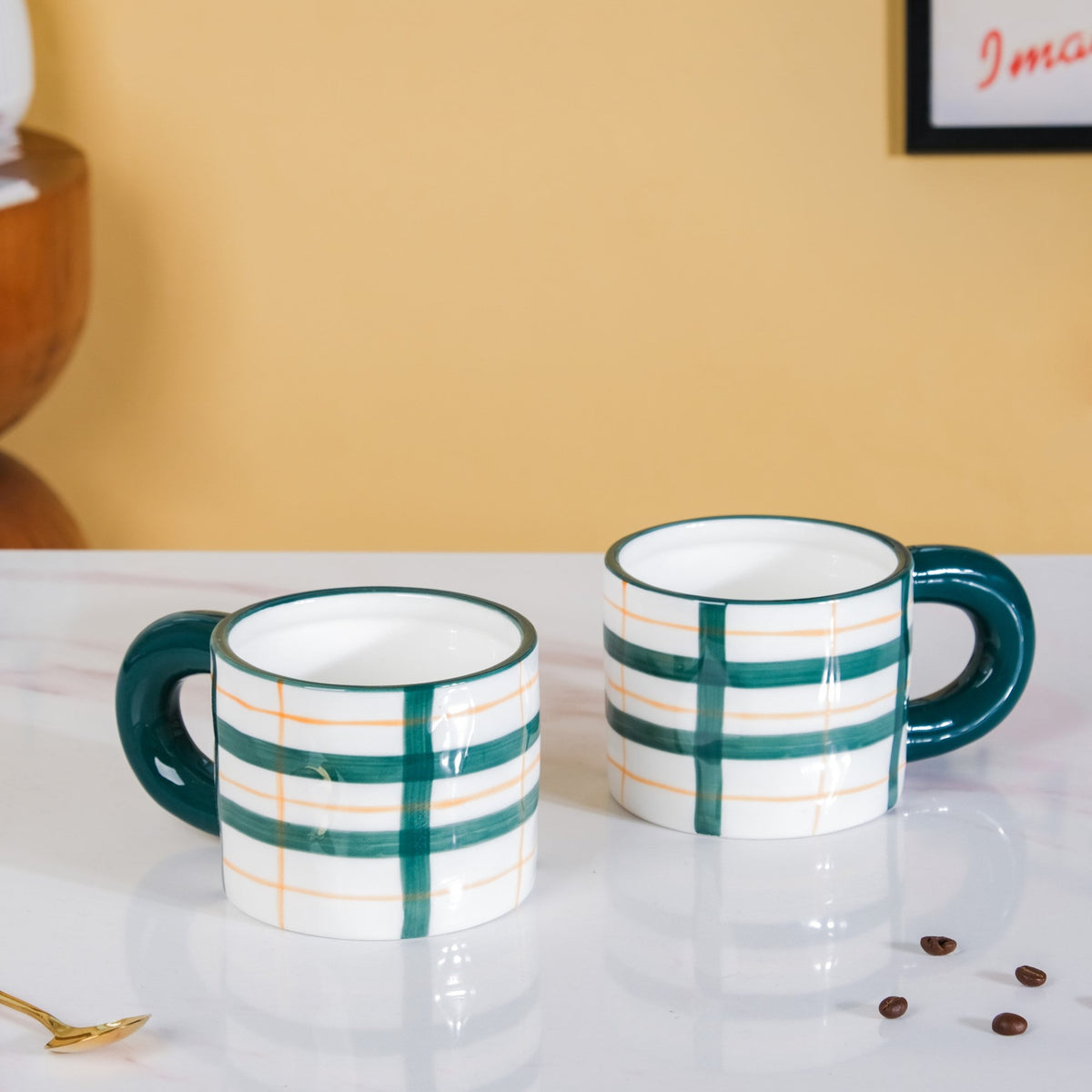 Artsy Ceramic Cup For Coffee Green Set of 2 330ml Nestasia