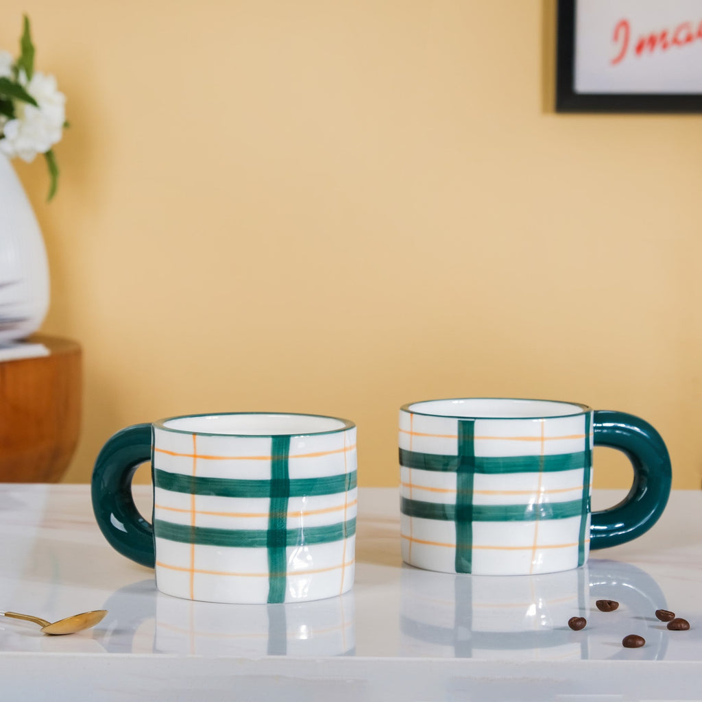 Artsy Ceramic Cup For Coffee Green Set of 2 330ml Nestasia