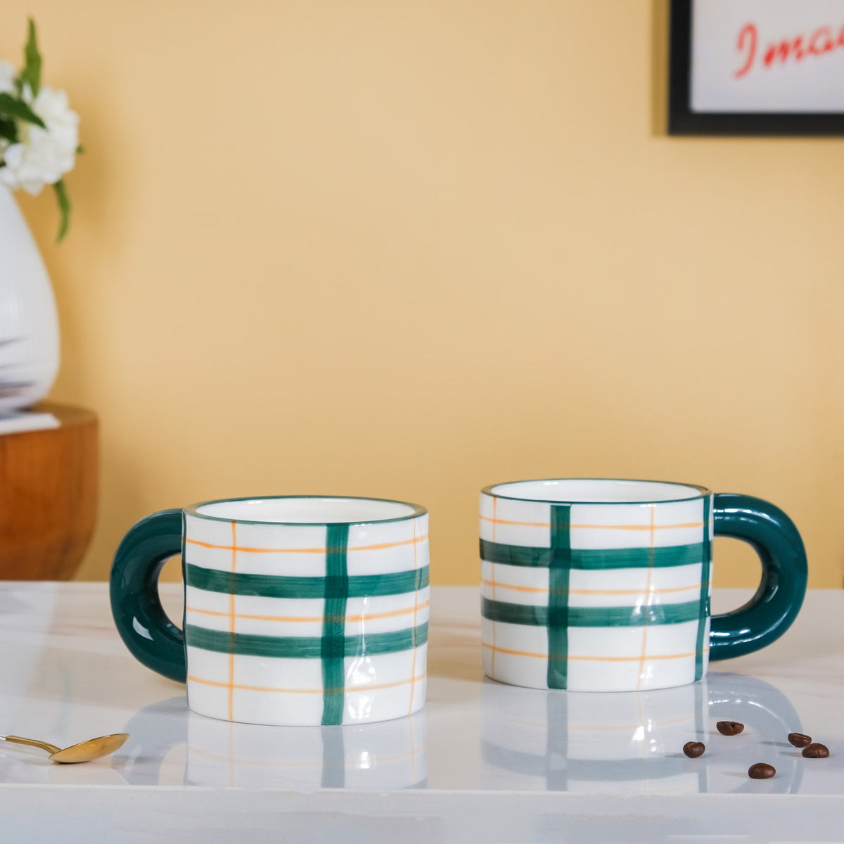 Artsy Ceramic Cup For Coffee Green Set of 2 330ml Nestasia