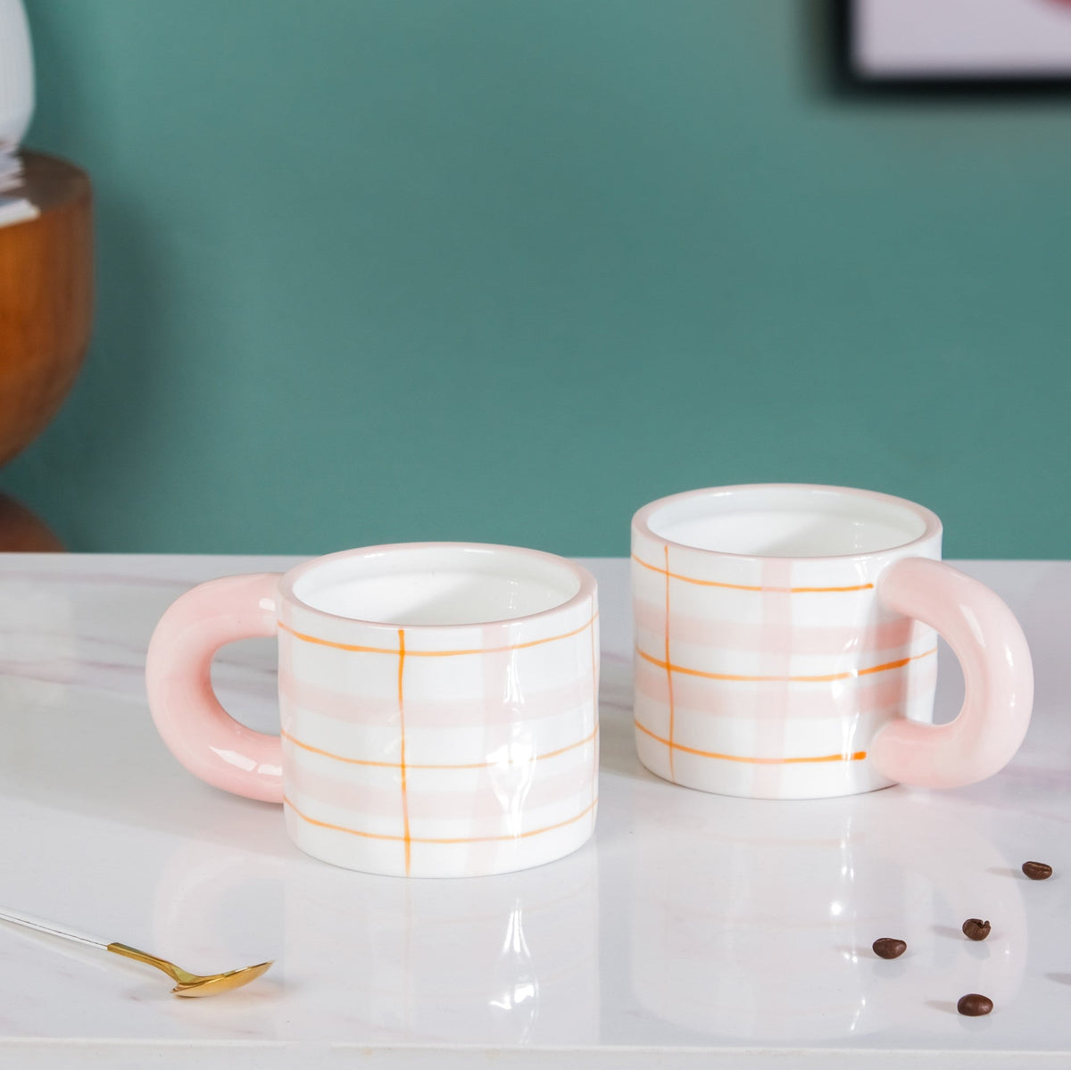 Artsy Ceramic Cup For Coffee Pink Set of 2 330ml Nestasia