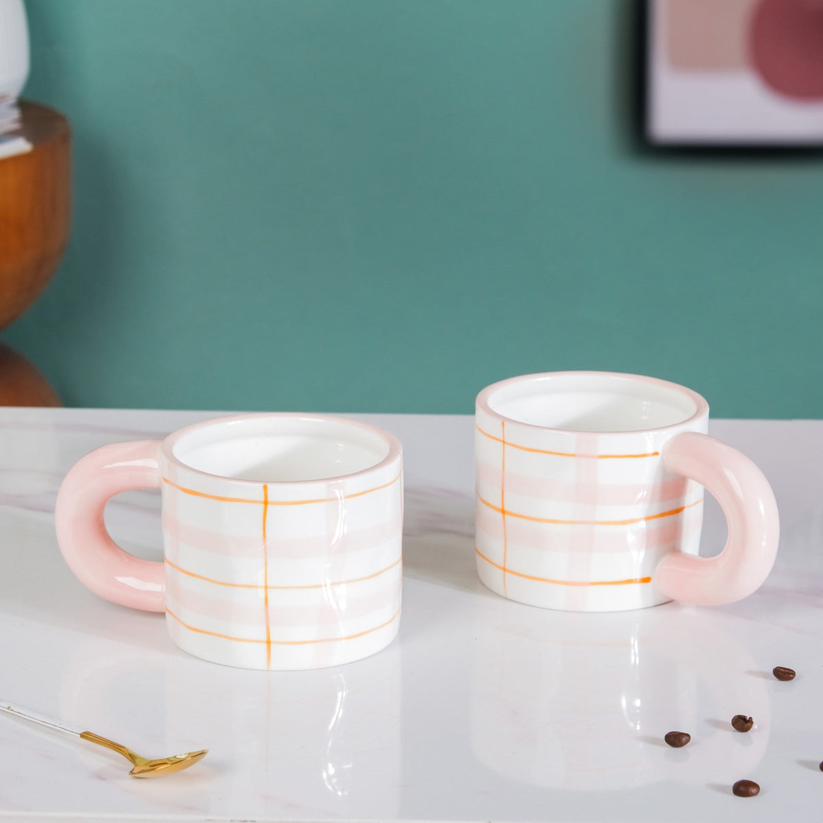Artsy Ceramic Cup For Coffee Pink Set of 2 330ml Nestasia