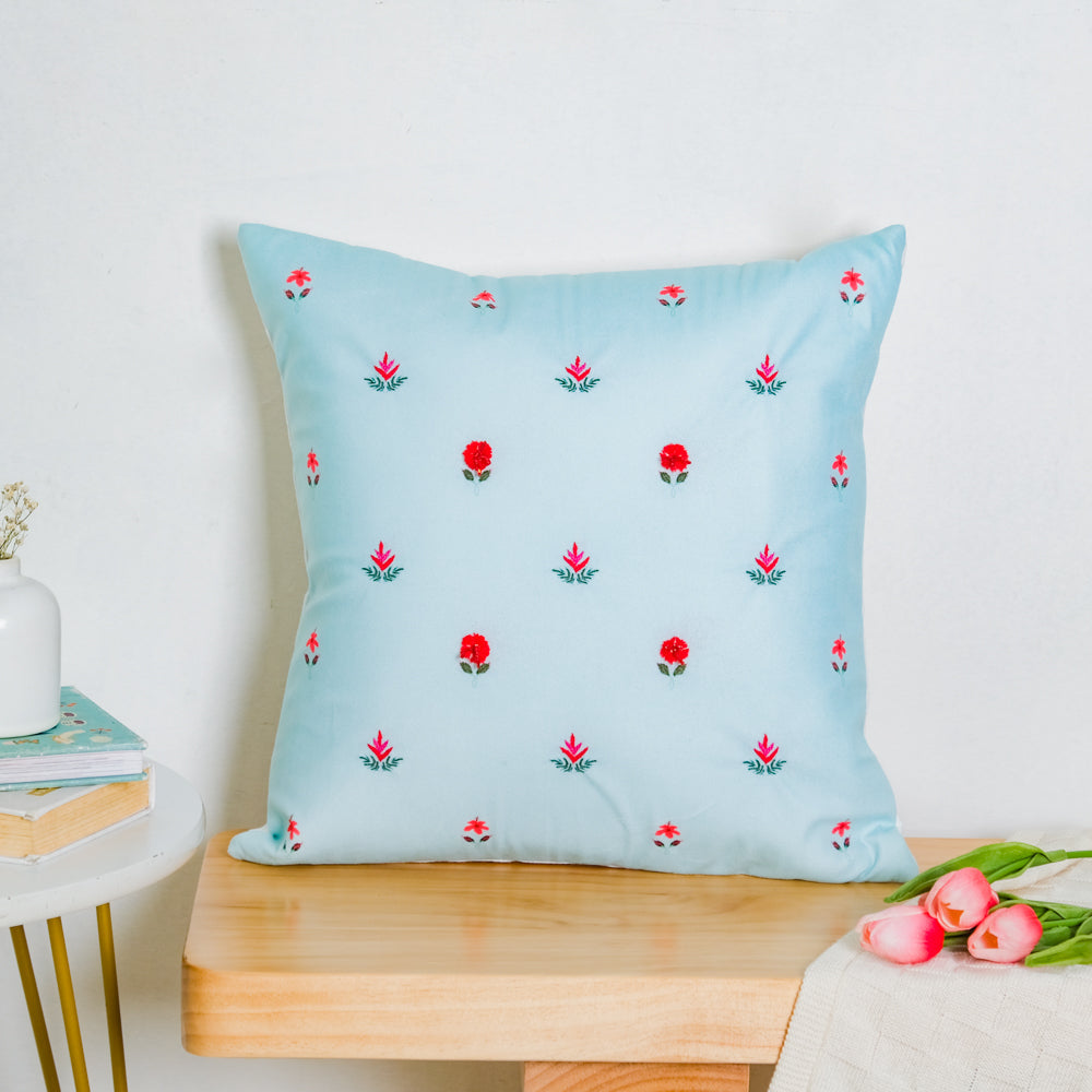 Red Orchids Hand Embroidery Velvet Cushion Cover 16 inch Nestasia