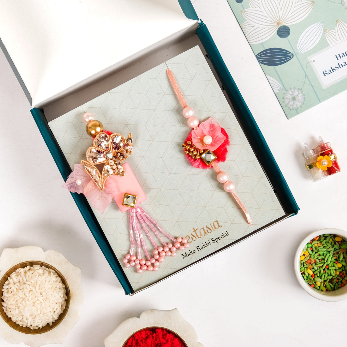 Pink Floral Rakhi And Lumba Gift Set Nestasia