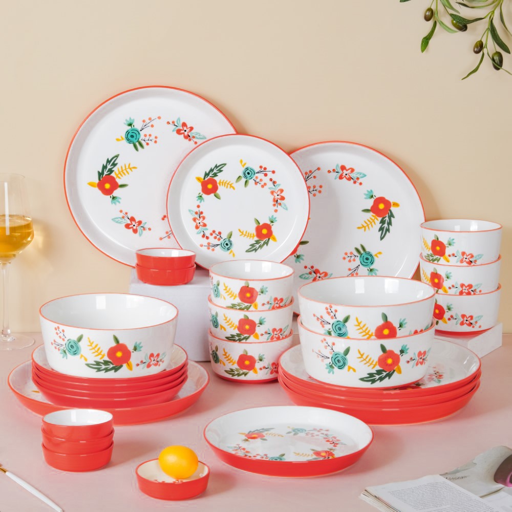 Bloom Red 27 Piece Dinner Set For 6 Nestasia