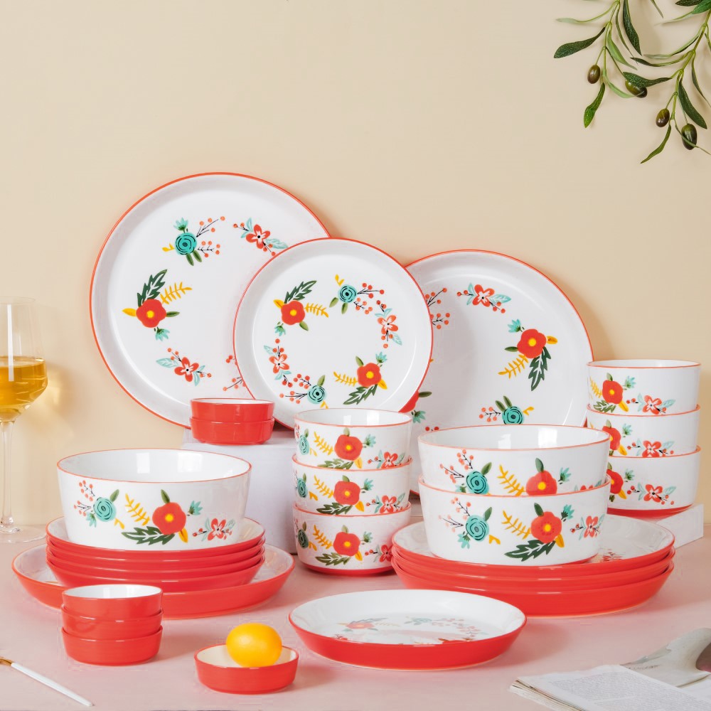 Bloom Red 27 Piece Dinner Set For 6 Nestasia