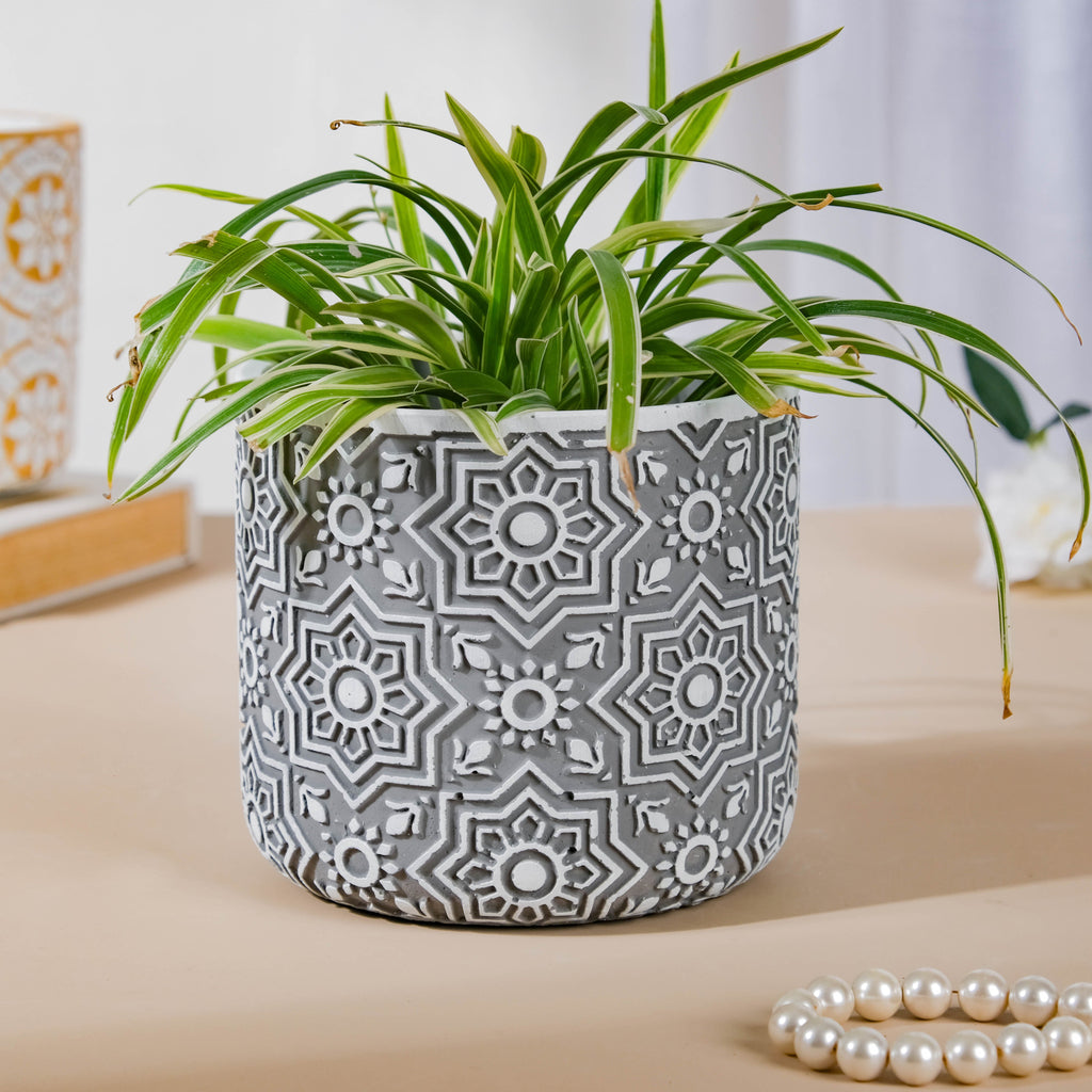 Grey Floral Geometric Pot Nestasia