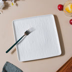 Frore Textured Square Ceramic Dinner Plate White 9.5 Inch Nestasia