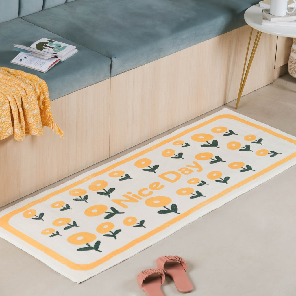 Yellow White Runner Rug Small Nestasia