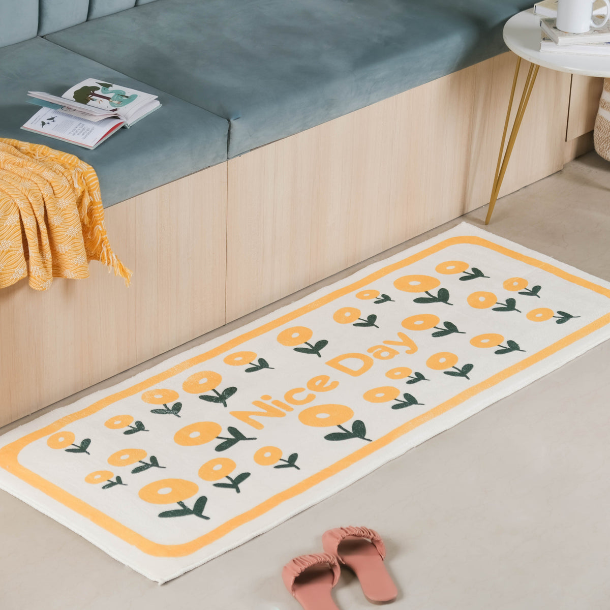 Yellow White Runner Rug Small Nestasia