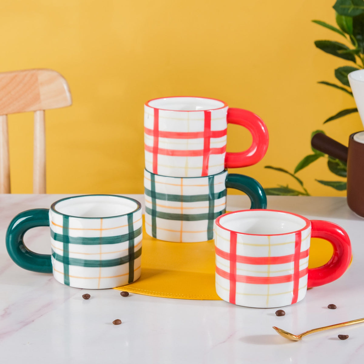Artsy Ceramic Cup For Coffee Set Of 4 330ml Nestasia