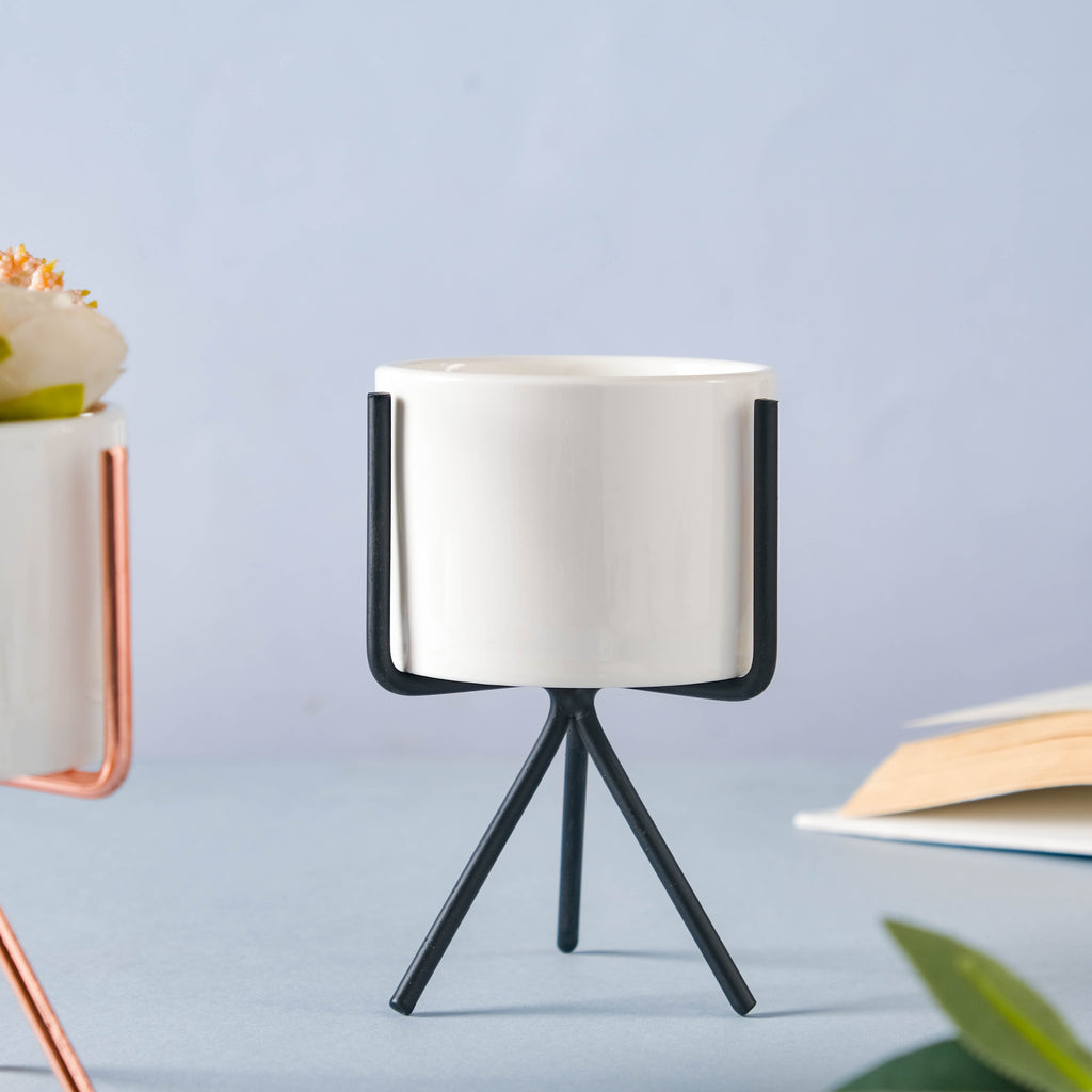 Ceramic Flower Pot with Metal Stand