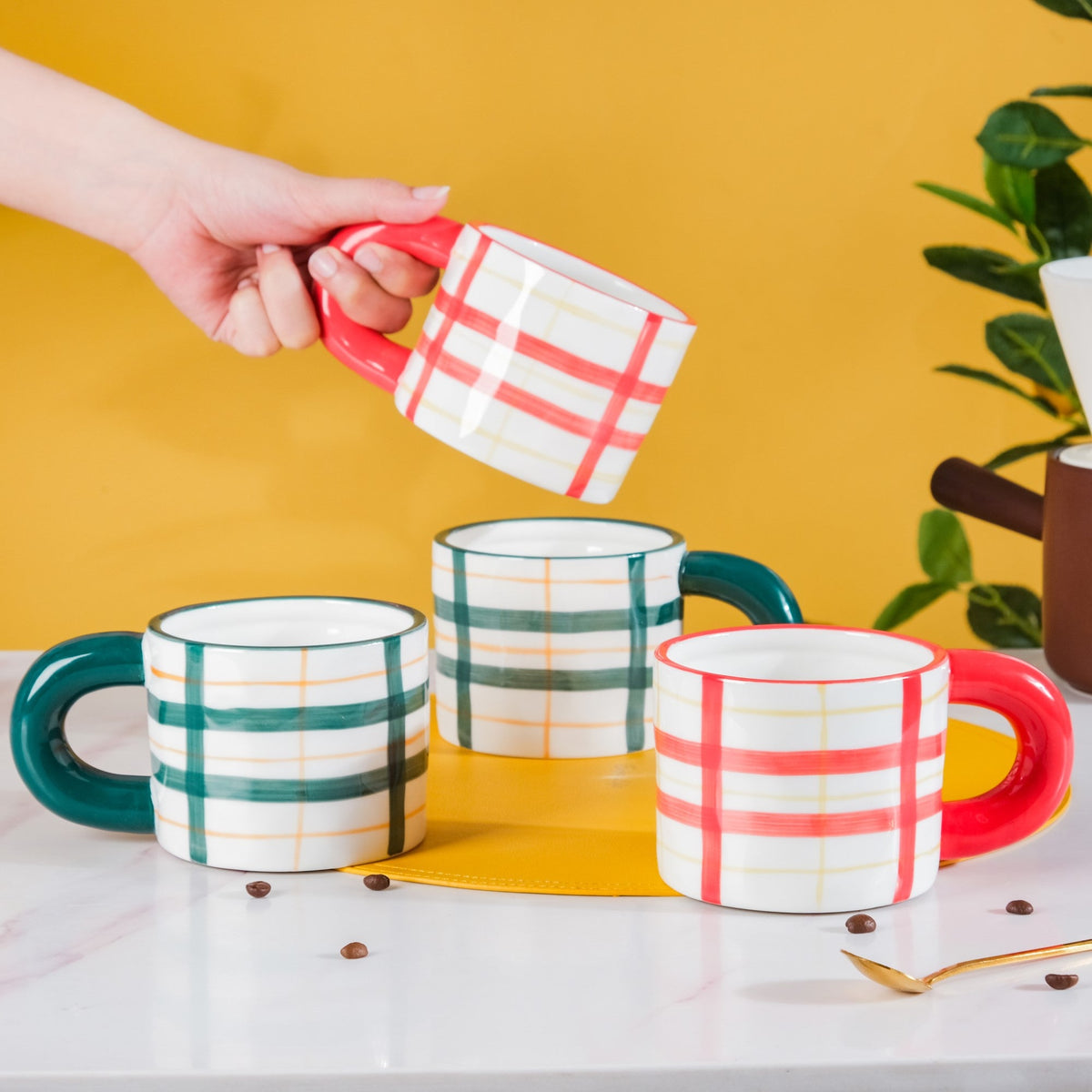 Artsy Ceramic Cup For Coffee Set Of 4 330ml Nestasia