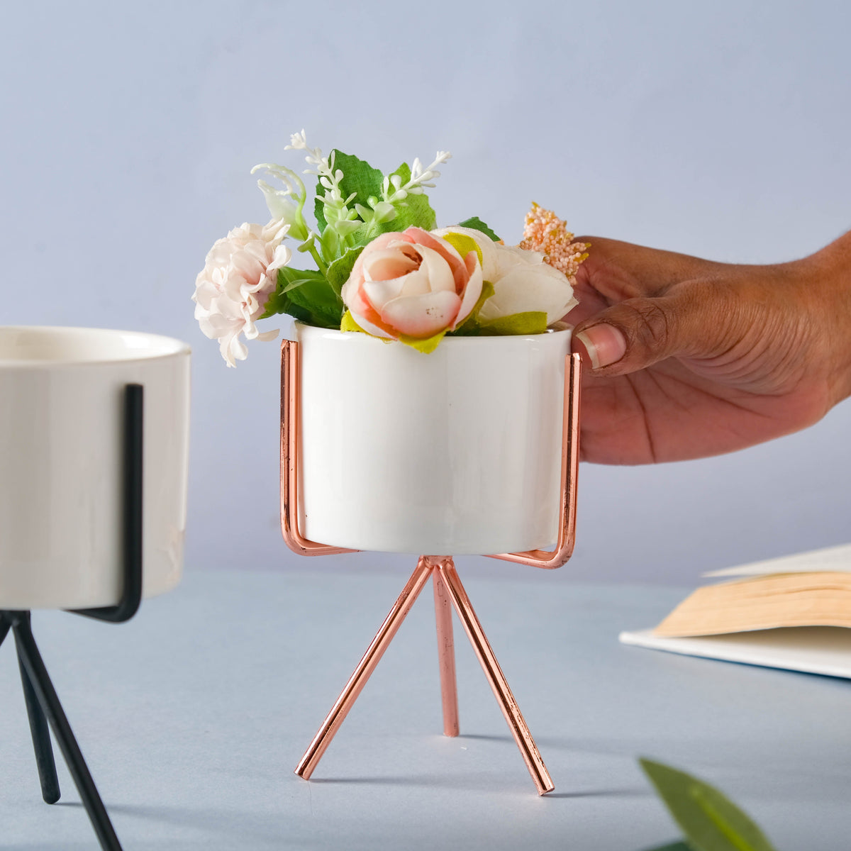 Ceramic Flower Pot with Metal Stand