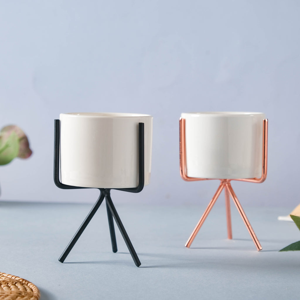 Ceramic Flower Pot with Metal Stand