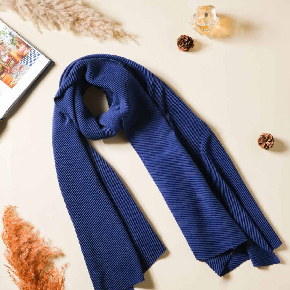 Ribbed Handcrafted Scarf Blue Nestasia
