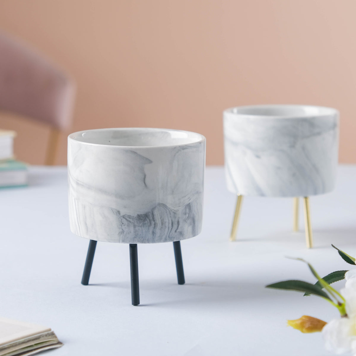 Small Marble Ceramic Indoor Planter Nestasia
