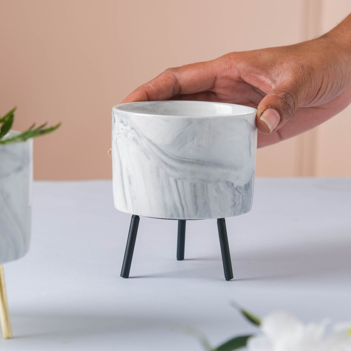 Small Marble Ceramic Indoor Planter Nestasia