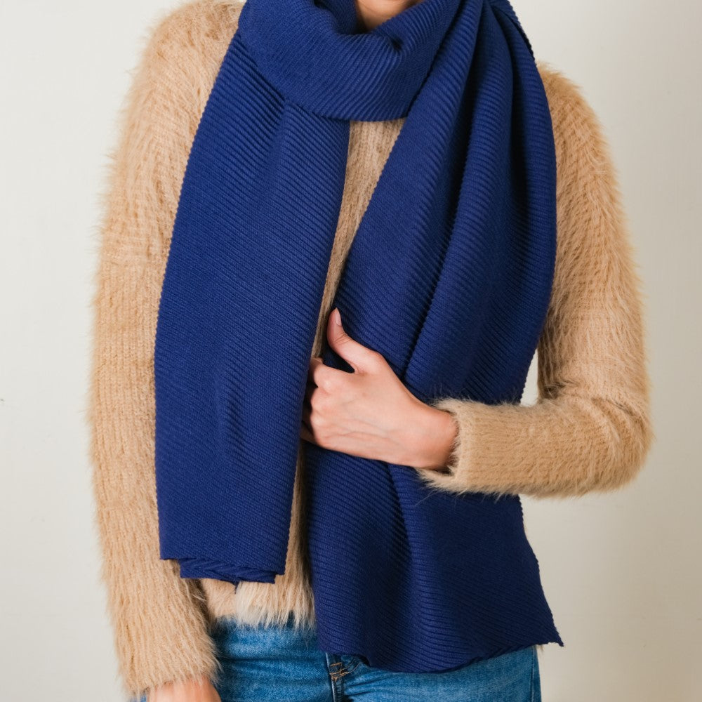 Ribbed Handcrafted Scarf Blue Nestasia