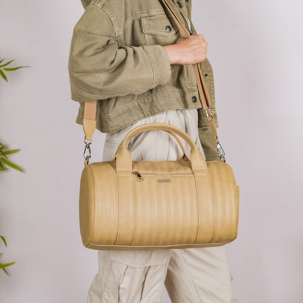Jet-Setter Duffle Bag Beige Small 14x7 Inch Nestasia