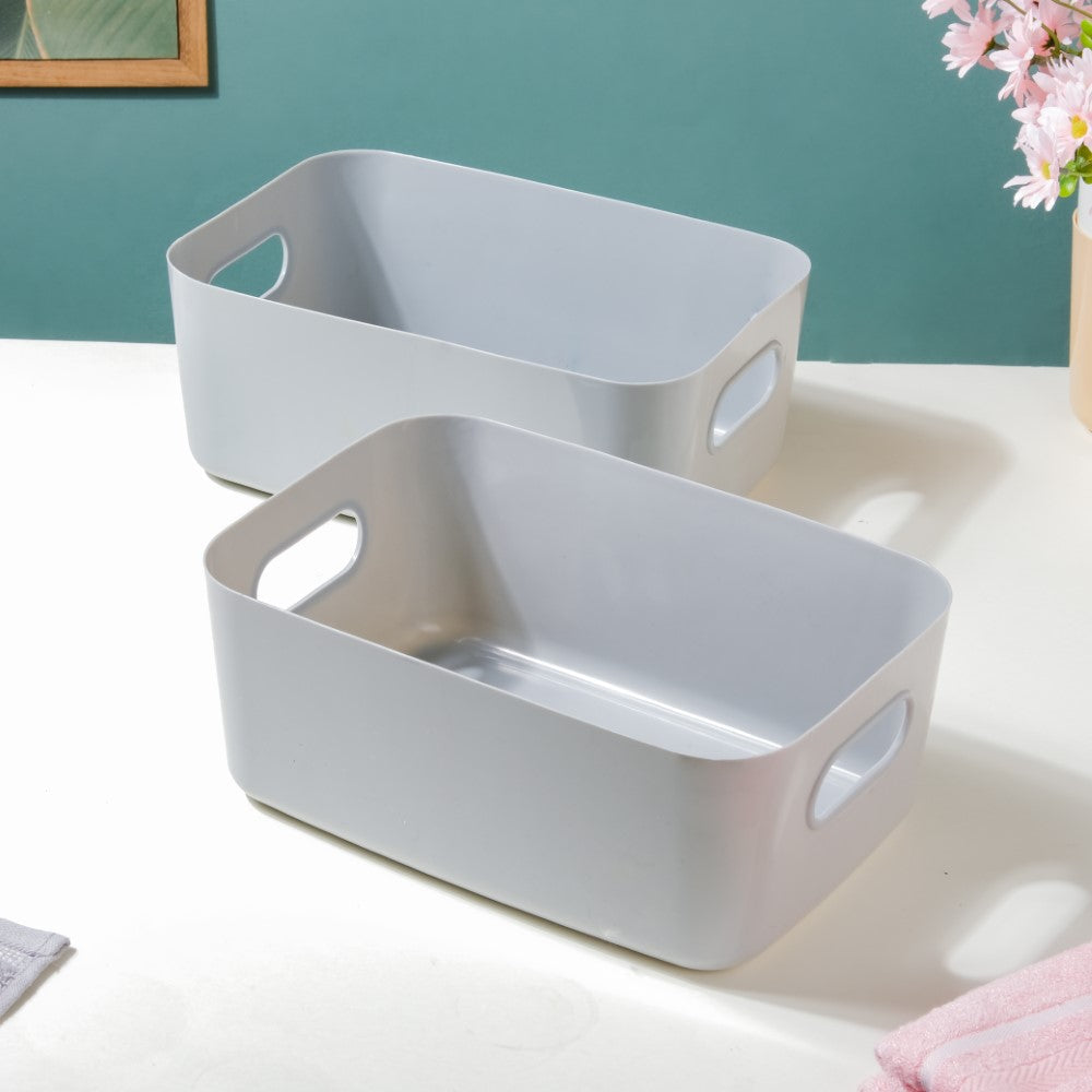 Multipurpose Storage Basket Grey Set Of 2 11 Inch Nestasia