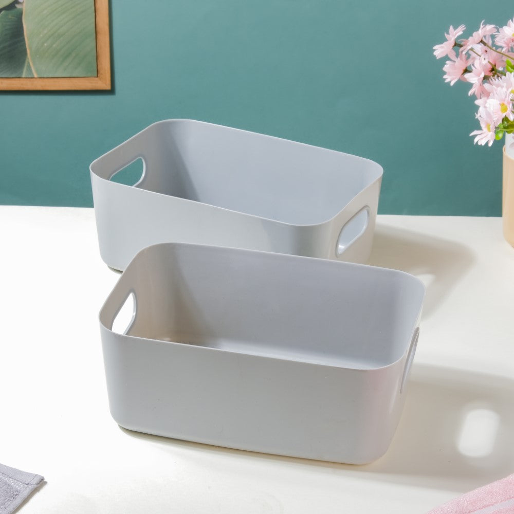 Multipurpose Storage Basket Grey Set Of 2 11 Inch Nestasia