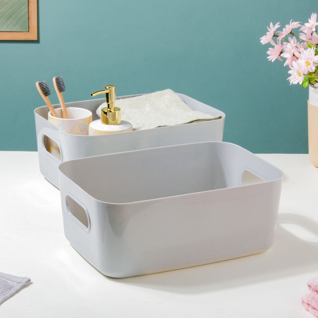 Multipurpose Storage Basket Grey Set Of 2 11 Inch Nestasia