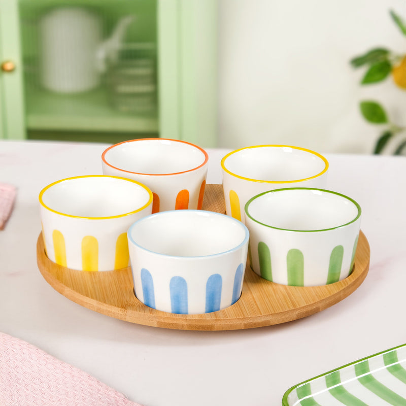 Carnival Stripe Lazy Suzan With Ceramic Bowls Set Of 6 Nestasia