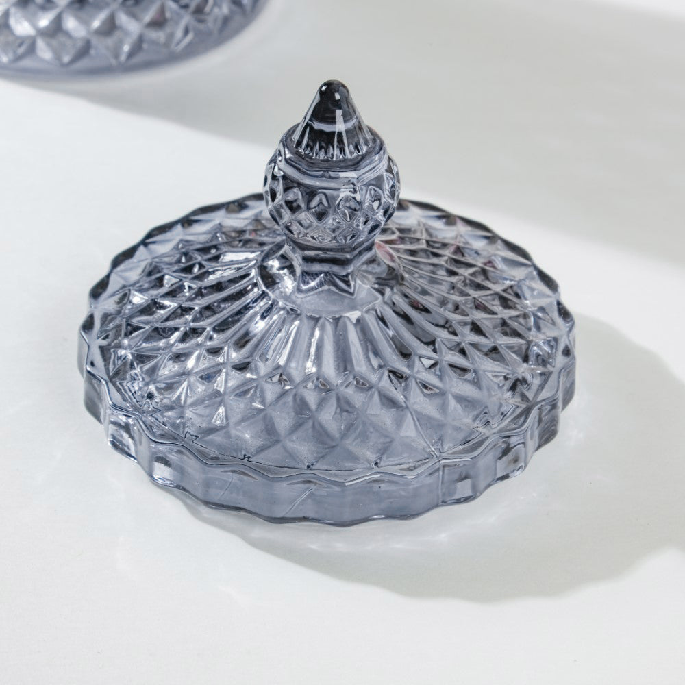 Vintage Diamond Glass Jar With Lid Grey 250ml Nestasia