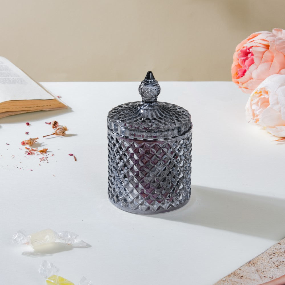 Vintage Diamond Glass Jar With Lid Grey 250ml Nestasia