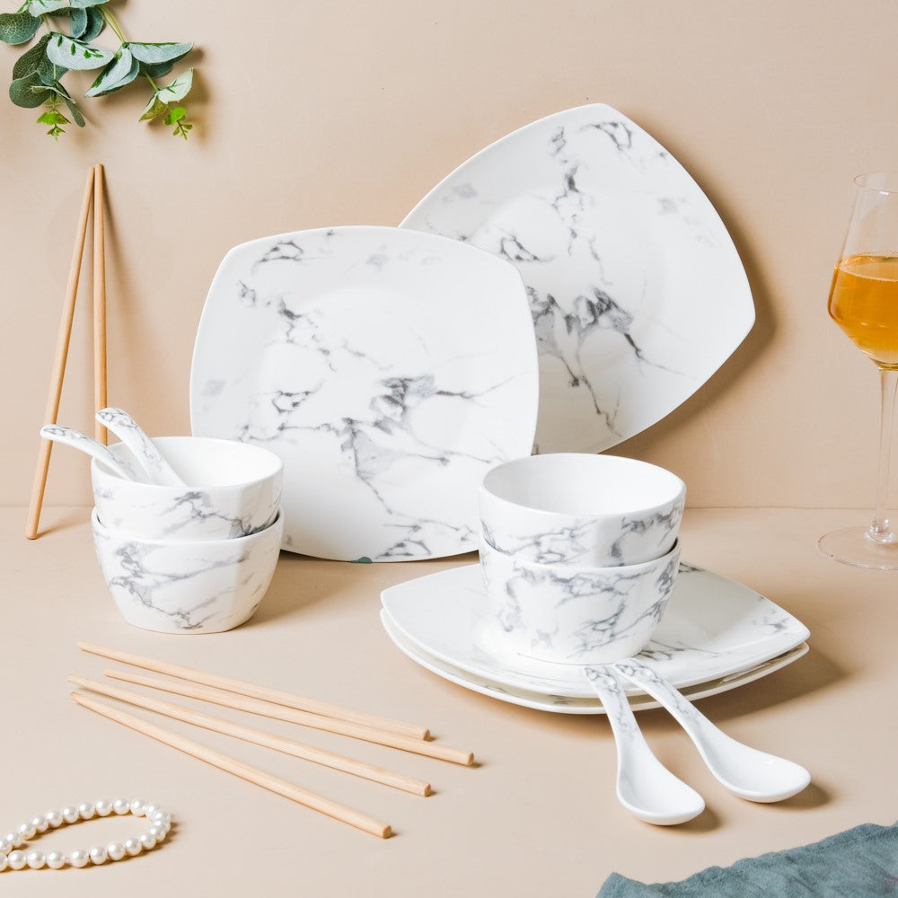 Marble 16 Piece Pasta Snack Set For 4 Nestasia