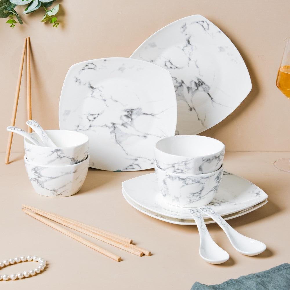 Marble 16 Piece Pasta Snack Set For 4 Nestasia
