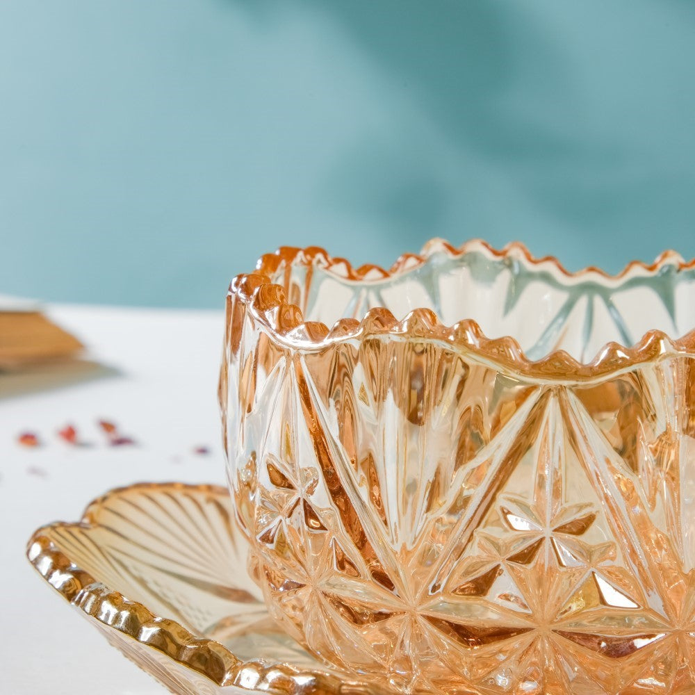 Vintage Round Textured Glass Jar With Lid Amber Set Of 3 200ml Nestasia