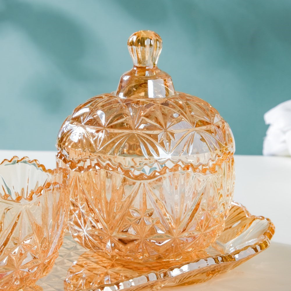 Vintage Round Textured Glass Jar With Lid Amber Set Of 3 200ml Nestasia