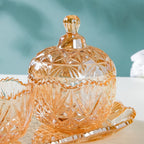 Vintage Round Textured Glass Jar With Lid Amber Set Of 3 200ml Nestasia
