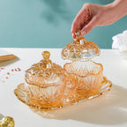 Vintage Round Textured Glass Jar With Lid Amber Set Of 3 200ml Nestasia