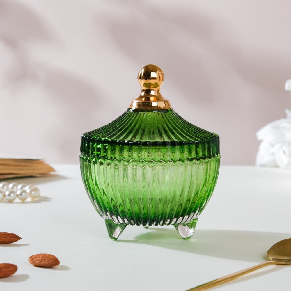 Vintage Glass Jar With Lid Green Small 100ml Nestasia