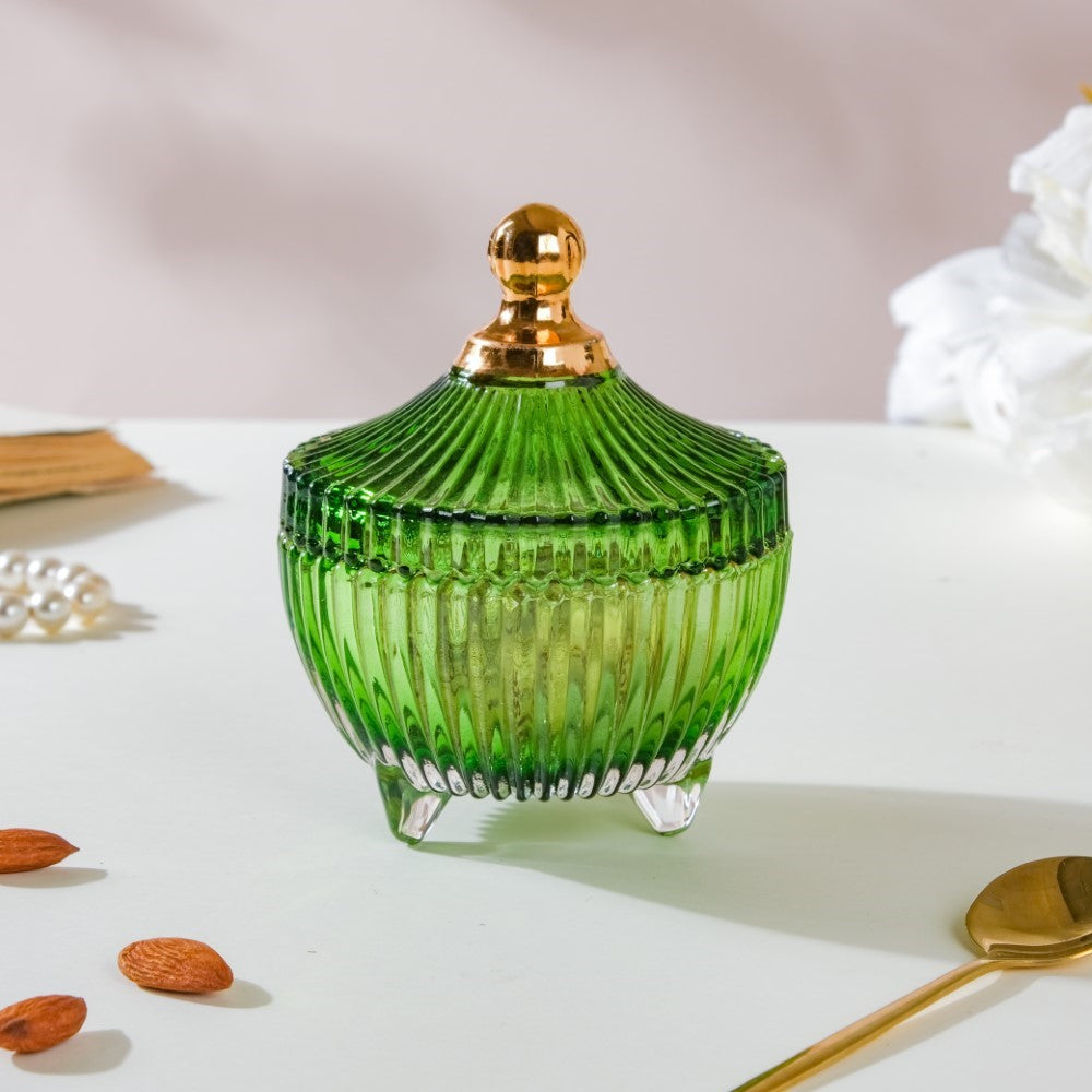 Vintage Glass Jar With Lid Green Small 100ml Nestasia
