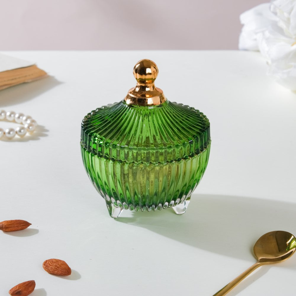 Vintage Glass Jar With Lid Green Small 100ml Nestasia
