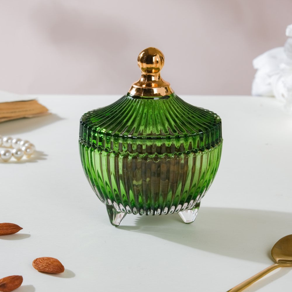 Vintage Glass Jar With Lid Green Small 100ml Nestasia