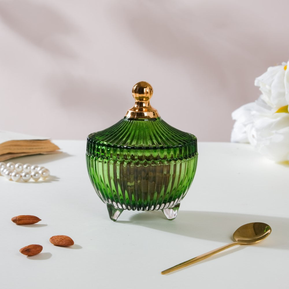 Vintage Glass Jar With Lid Green Small 100ml Nestasia