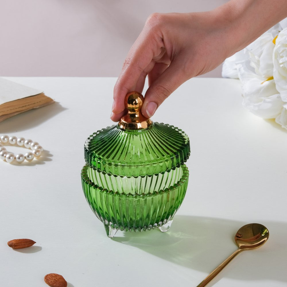 Vintage Glass Jar With Lid Green Small 100ml Nestasia