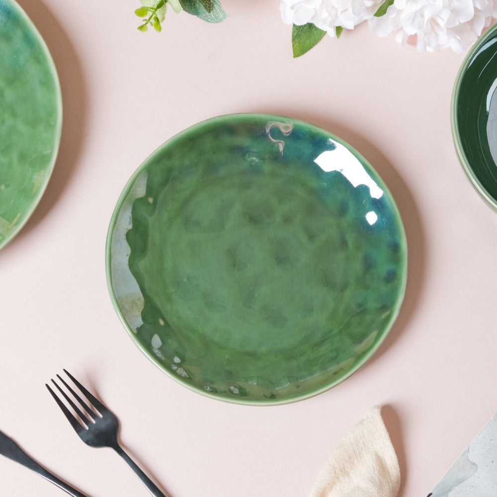 Forest Green Gloss Ceramic Snack Plate 8 Inch Nestasia