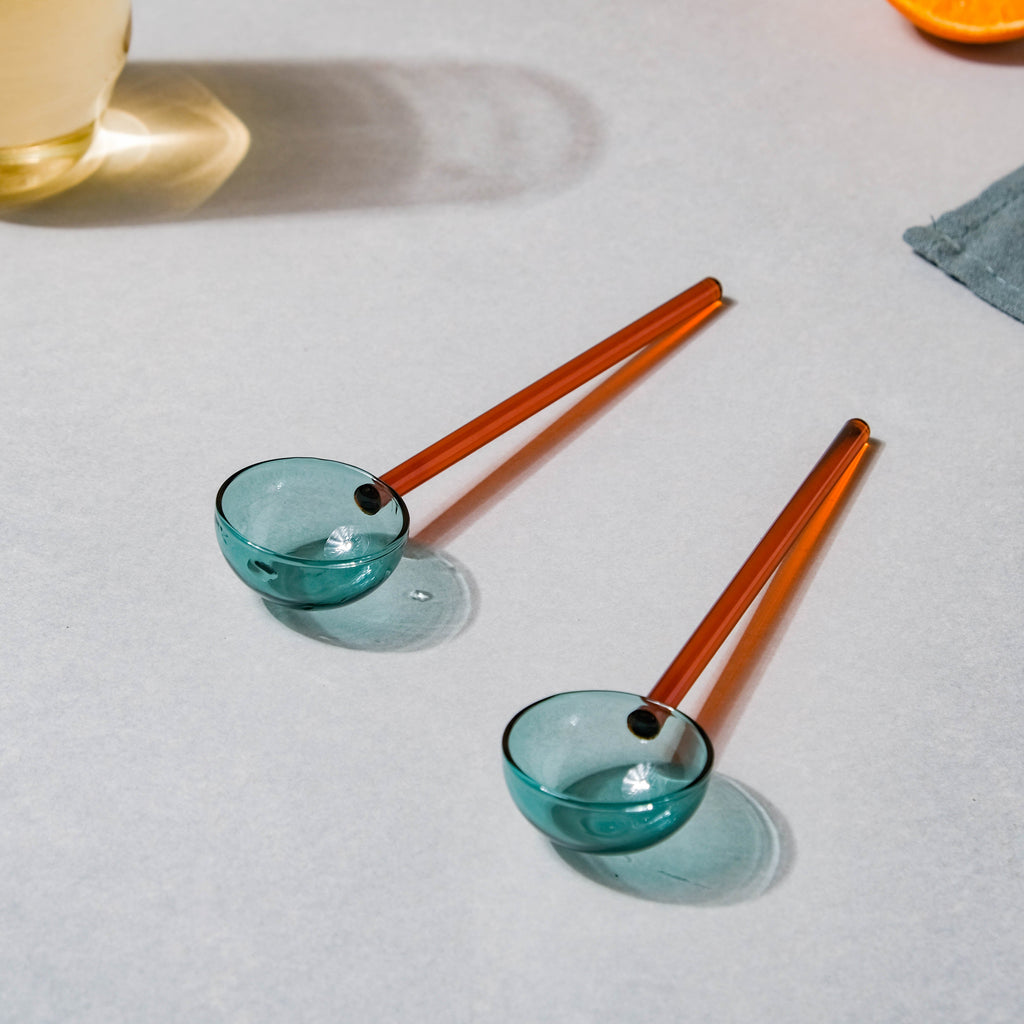 Glass Scoop Spoon Set of 2 Brown Nestasia