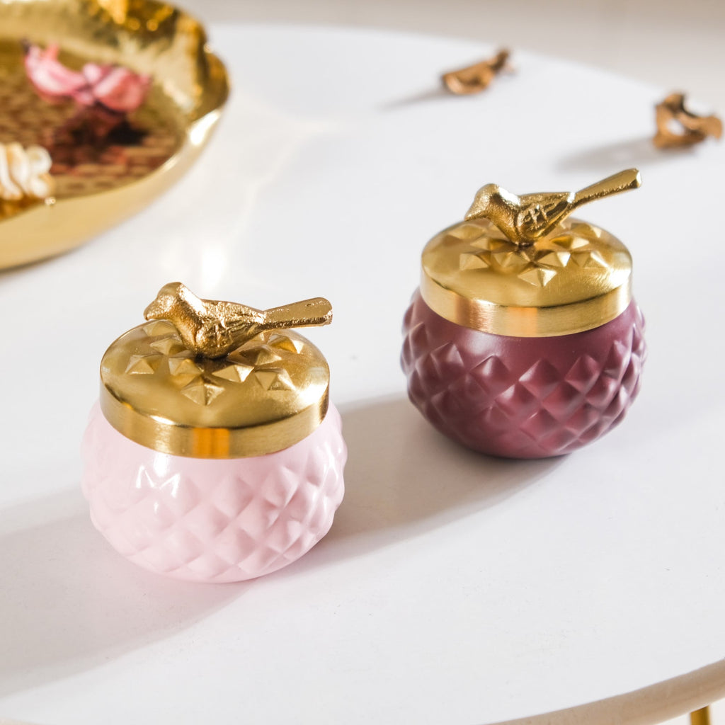 Bird Metal Jar With Lid Set of 2 Nestasia