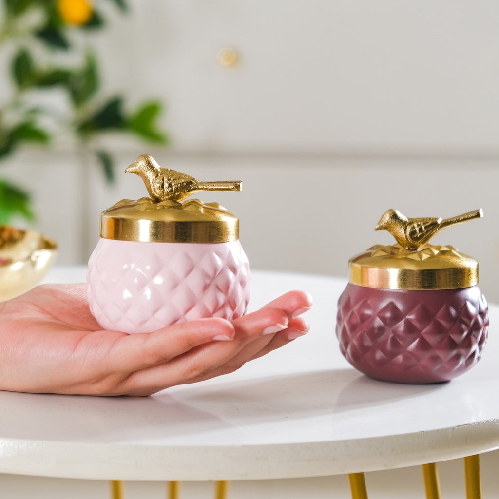 Bird Metal Jar With Lid Set of 2 Nestasia