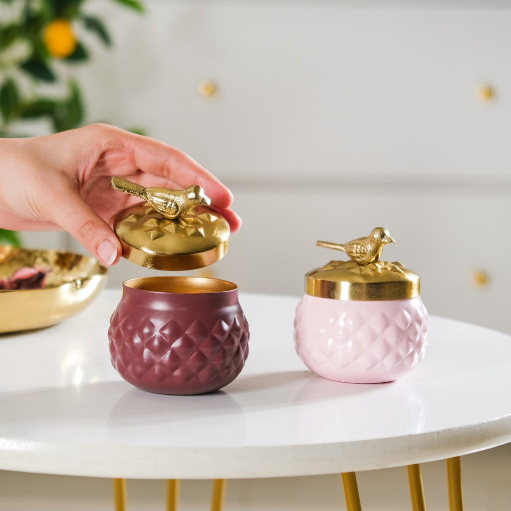 Bird Metal Jar With Lid Set of 2 Nestasia