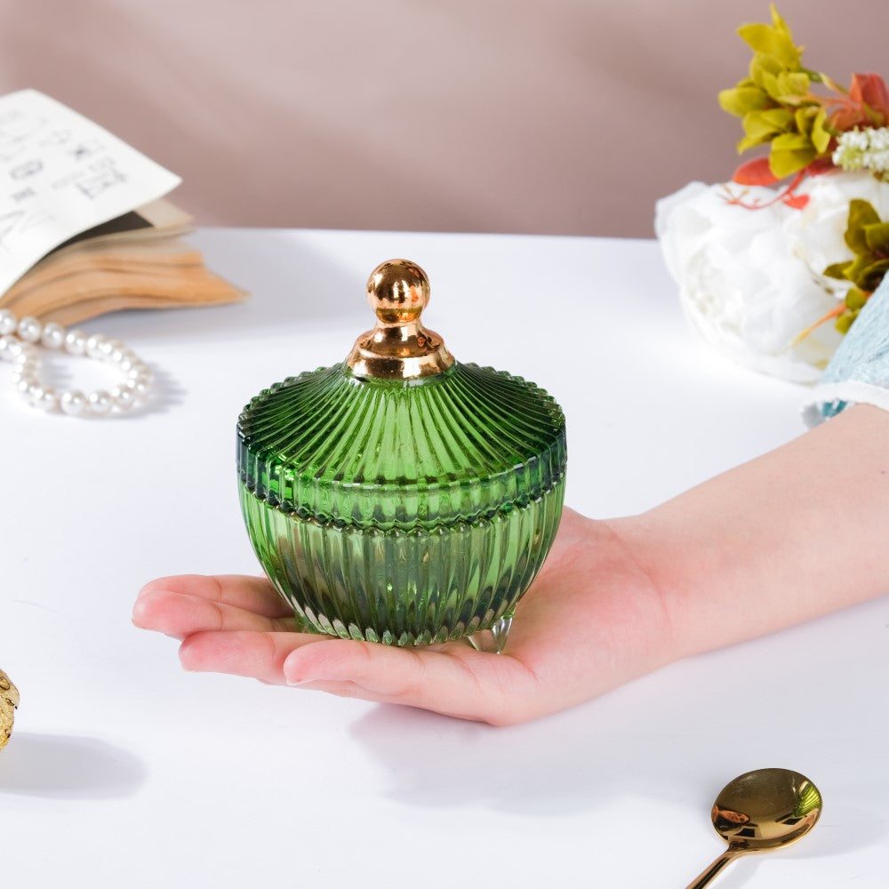 Vintage Glass Jar With Lid Green Small 100ml Nestasia